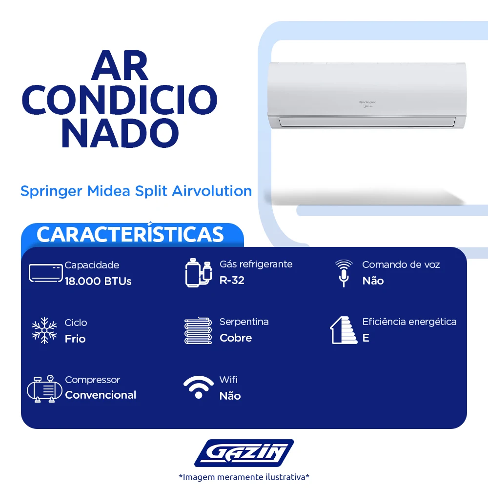 Ar-Condicionado Split Airvolution 18.000 BTUs Turbo Springer Midea Frio